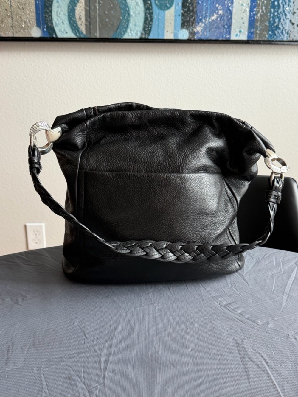 Brighton Black Leather Shoulder Bag with Jeweled Mandala - Picture 2 of 7